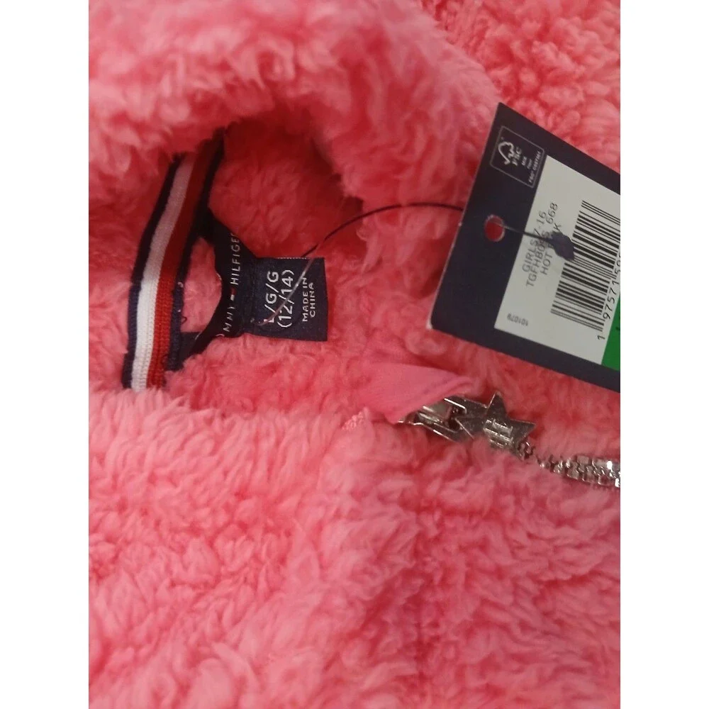 Tommy Hilfiger Girls Pink Sherpa Jacket Hot Pink Full Zip Size Large 12/14